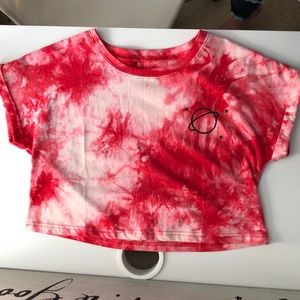 Red and white tie-dye crop top